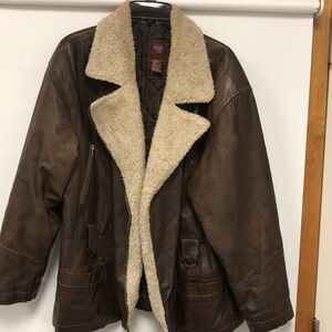 Vintage Brown Leather Jacket w/Shearling Collar by Northern Star